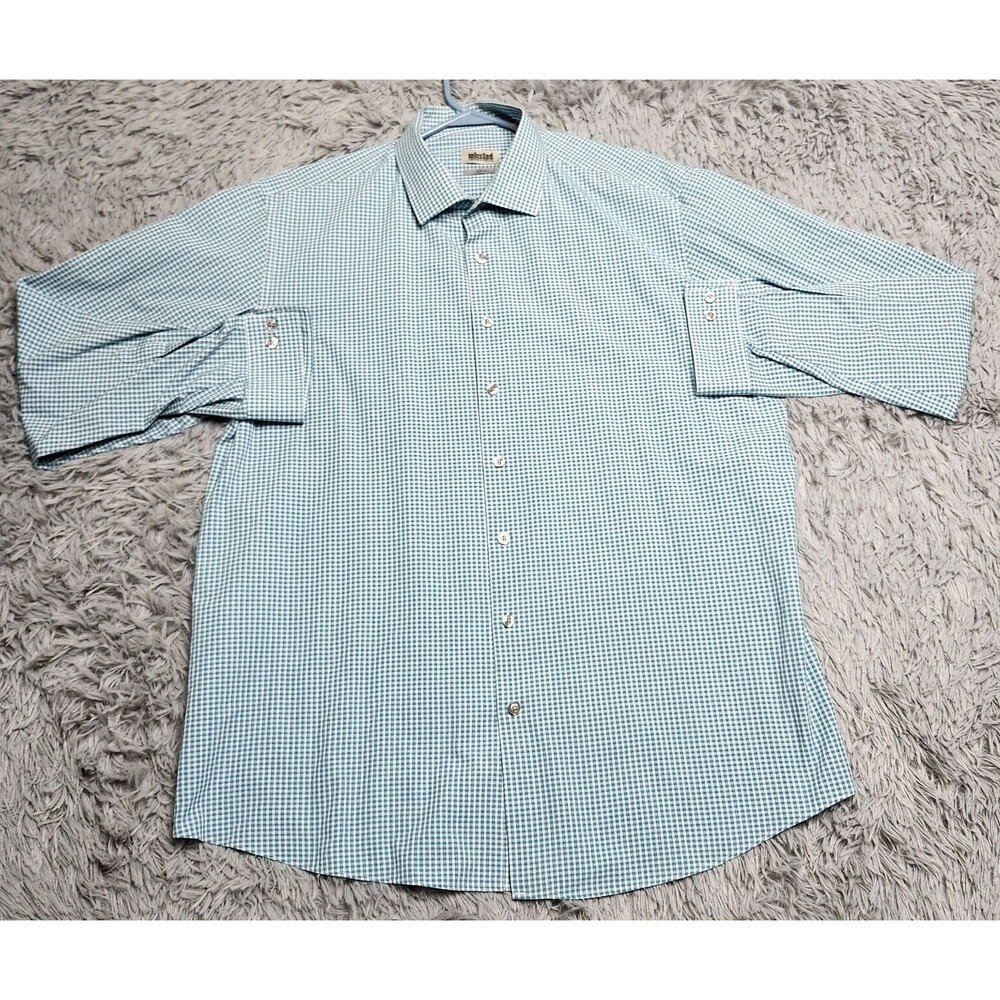 Unlisted Kenneth Cole Mens Dress Shirt Size‎ XL 17-17 1/2 Blue Check Slim Fit